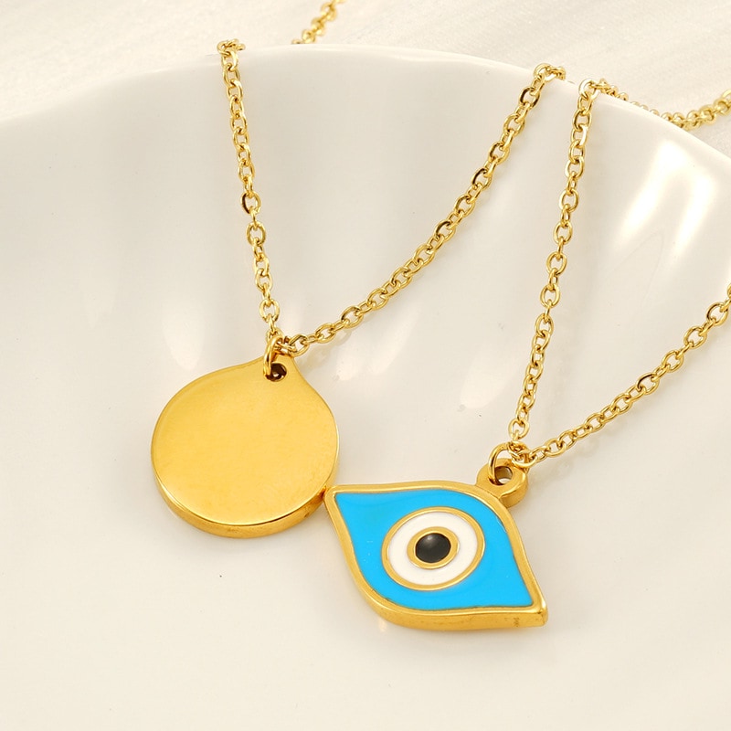 Collares colgantes para mujer de acero de titanio chapado en oro de 18 quilates con forma de ojo clásico de serie simple de 1 pieza h5 